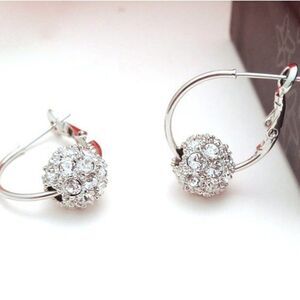 Earrings Fashion Rhinestone  Ball Hoop  Lever Back